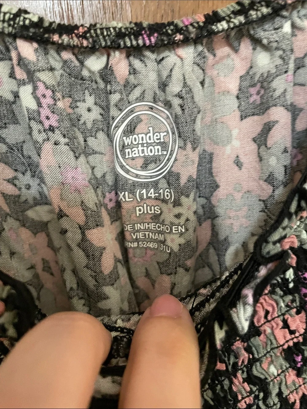 wonder nation Black Floral Smocked Dress with Pink & Green Print